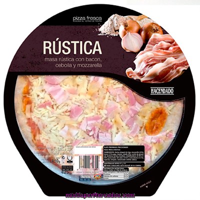 Pizza Fresca Masa Rustica, Bacon, Cebolla, Y Mozarella ( Masa Mas Integral Y Sesamo), Hacendado, U 425 G