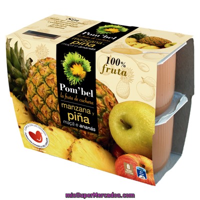 Pom'bel Compota De Manzana Y Piña 100% Fruta Sin Azúcar Añadido Pack 4 Tarrinas 100 G