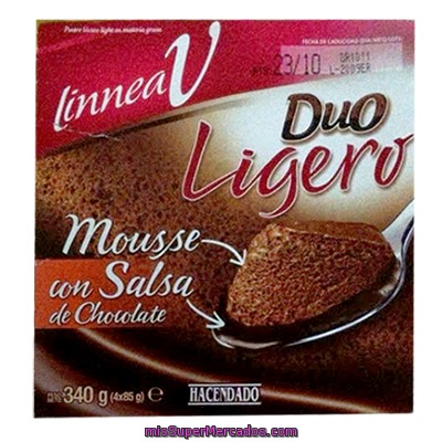 Postre Mousse Chocolate Duo Ligero Linea V (con Salsa De Chocolate), Hacendado, Pack 4 X 85 G - 340 G