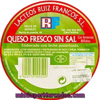 Queso Fresco Bio Sin Sal Ruiz Franco, Tarrina 260 G