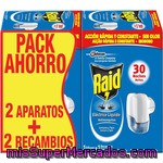 Raid Insecticida Volador Eléctrico Líquido Antimosquitos Comunes Y Tigre Pack Ahorro 2 Aparatos + 2 Recambios Acción Rápida Y Constante