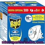 Raid Insecticida Volador Eléctrico Night & Day Mosquitos Comunes Y Tigre Aparato + Recambio