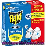 Raid Insecticida Volador Eléctrico Night & Day Mosquitos Comunes Y Tigre Recambio Caja 2 Unidades