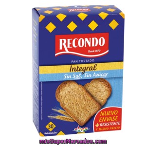 Recondo Pan Tostado Integral Sin Sal 30 Uds Paquete 270 Gr