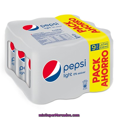 Refresco De Cola Light Pepsi Pack De 9 Latas De 33 Centilitros
