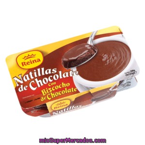 Reina Natillas Chocolate Con Bizcocho Pack 4 Unidades 125 G