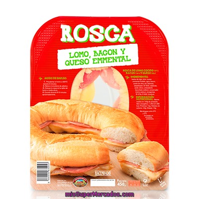 Rosca Fresca Lomo Bacon Queso Emmental, Hacendado, U 450 G