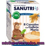 Sanutri Papilla De 8 Cereales Con Galleta María, Con Gluten Y Sin Grumos Desde Los 6 Meses Caja 600 G Con (fos) Fructo Oligo Sacáridos