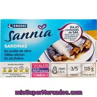 Sardina En Oliva Bajo En Sal Eroski Sannia, Lata 115 G