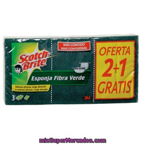 Scocht Brite Estropajo Esponja Fibra Verde Paquete 3 Ud