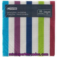 Servilletas A Rayas 33x33 Eroski, Paquete 20 Unid.