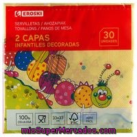 Servilletas Infantiles 2 Capas 33x33 Eroski, Paquete 30 Unid.