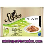 Sheba Delicato Selección Mixta De Carnes Y Pescados En Gelatina Para Gatos Pack 4 Bolsa 85 G
