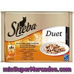 Sheba Duet Selección De Aves En Bocaditos Con Mousse Pack 4 Bolsa 85 G