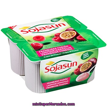 Sojasun Especialidad Fresca De Soja Con Pulpa De Frambuesa Y Fruta De La Pasión Pack 4 Envase 100 G