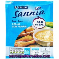 Sopa De Pollo-fideos Baja En Sal Eroski Sannia, Sobre 80 G