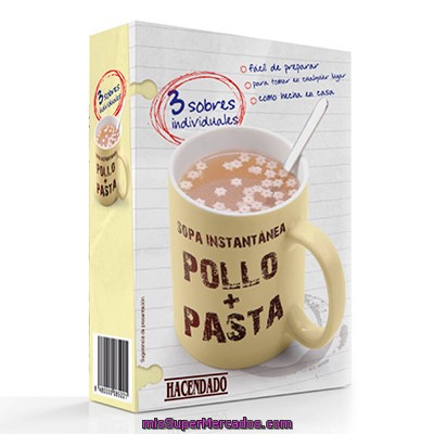 Sopa Deshidratada Instantanea Pollo Pasta, Hacendado, Caja  3 Sobres - 39 G