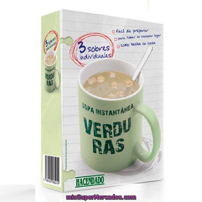 Sopa Deshidratada  Instantanea Verdura, Hacendado, Caja 3 Sobres - 60 G