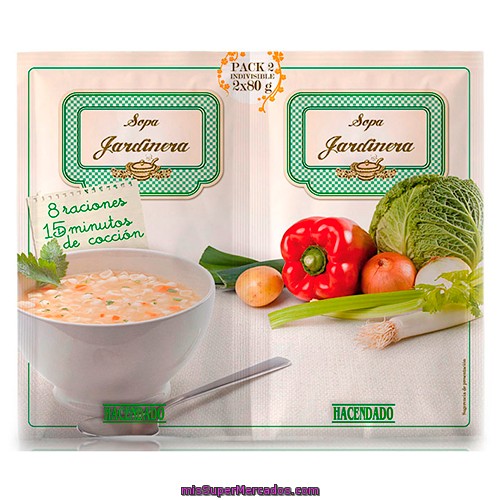 Sopa Deshidratada Jardinera, Hacendado, Pack Sobres 2 X 80 G - 160 G