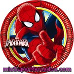 Spiderman Plato Decorado Redondo 23 Cm Paquete 8 Unidades