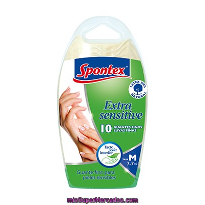 Spontex Guantes Finos De Látex Extra Sensitive Talla Mediana Para Piel Sensible Paquete 10 Unidades