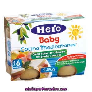 Tarrito Crema Suave Calabacin Con Jamon Y Quesito A Partir 6 Meses (receta Mediterranea 100 % Natural), Hero Baby, Pack 2 U X 190 G - 380 G