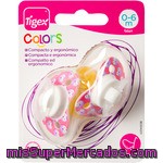 Tigex Colors Chupetes Fisiológicos Buhos Rosa Con Tetina De Látex 0-6 Meses Blister 2 Unidades