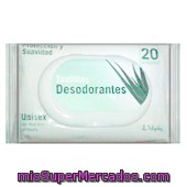 Toallitas Desodorantes Con Aloe, Deliplus, Paquete 20 U