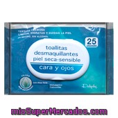 Toallitas Faciales Desmaquilladoras Cara Y Ojos Piel Seca- Sensible (color Azul), Deliplus, Paquete 25 U