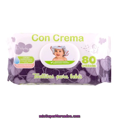 Toallitas Humedas Bebe Con Crema Hidratante Y Aloe Vera, Deliplus, Paquete 80 U