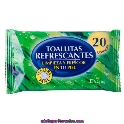 Toallitas Humedas Refrescantes Textura Papel, Deliplus, Paquete 20 U