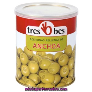 Tres Bes Aceitunas Rellenas De Anchoa Lata 345 Gr