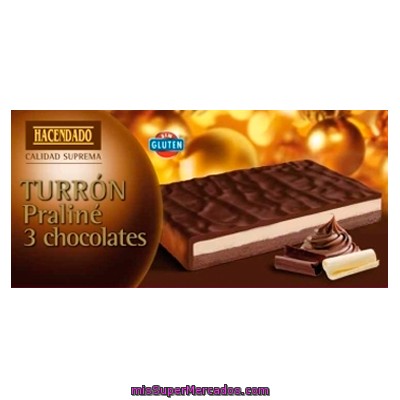 Turron Praline 3 Chocolates *navidad*, Hacendado, Pastilla 200 G