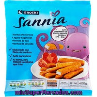 Varitas De Merluza Empanadas Eroski Sannia, Bolsa 400 G