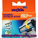 Veckia Recambio De Maquinilla De Afeitar Con 3 Hojas Y Cabezal Basculante Estuche 4 Unidades