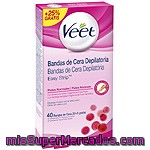 Veet Bandas De Cera Depilatoria Piel Mormal Con Manteca De Karité Y Fragancia De Frutos Rojos Caja 32 Unidades + 8 Gratis Eficaz Incluso Con El Vello Corto