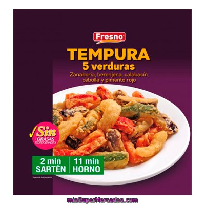 Verduras Tempura Congelada (zanahoria, Berenjena, Calabacin, Cebolla Y Pimiento Rojo), Fresno, Paquete 400 G