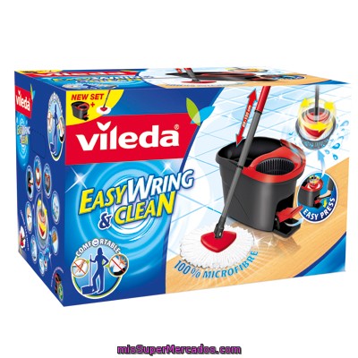 Vileda Easy Wring & Clean Set De Limpieza Con Fregona Completa + Cubo Con Escurridor