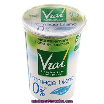 Vrai Queso Fresco Natural 0% Grasa Biológico Tarro 500 G