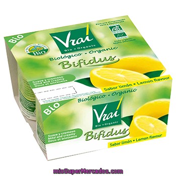 Vrai Yogur Bífidus Sabor Limón Biológico Pack 4 Unidades 125 G