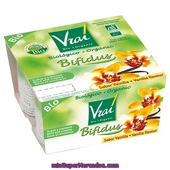 Vrai Yogur Bífidus Sabor Vainilla Biológico Pack 4 Unidades 125 G