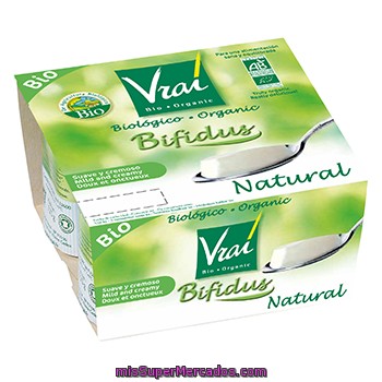 Vrai Yogur Natural Con Bífidus Biológico Pack 4 Unidades 125 G