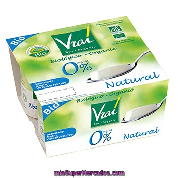 Vrai Yogur Natural Desnatado 0% Biológico Pack 4 Unidades 125 G