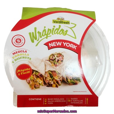 Wrap New York Mezcla, Enrolla Y Disfruta Fresco / Caliente (contiene Base Ensalada, Salsa Americana,york, Queso Y 4 Tortitas Integrales), Verdifresh, Tarrina 320 G