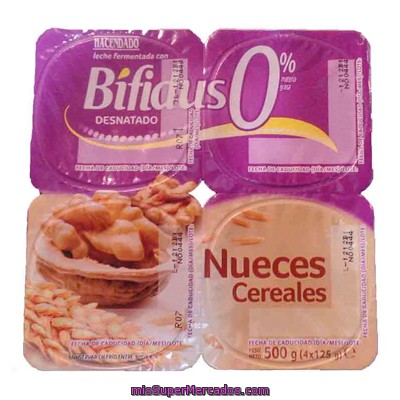 Yogur Bifidus Desnatado Nueces Y Cereales, Hacendado, Pack 4 X 125 G - 500 G