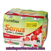 Yogur Líquido Sanus Sabor Fresa + L.casei Carrefour Pack 6x100 G.