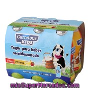 Yogur Líquido Semidesnatado De Fresa Y Plátano Carrefour Kids Pack 6x100 G.