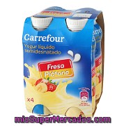 Yogur Liquido Semidesnatado De Fresa Y Plátano Carrefour Pack 4x200 Ml.