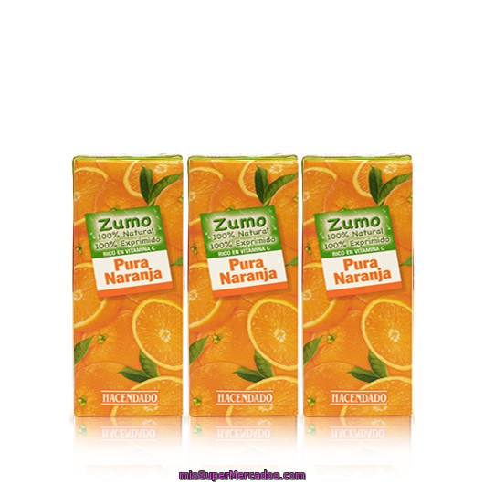 Zumo Naranja Exprimida 100%, Hacendado, Minibrick 3 X 200 Cc - 600 Cc